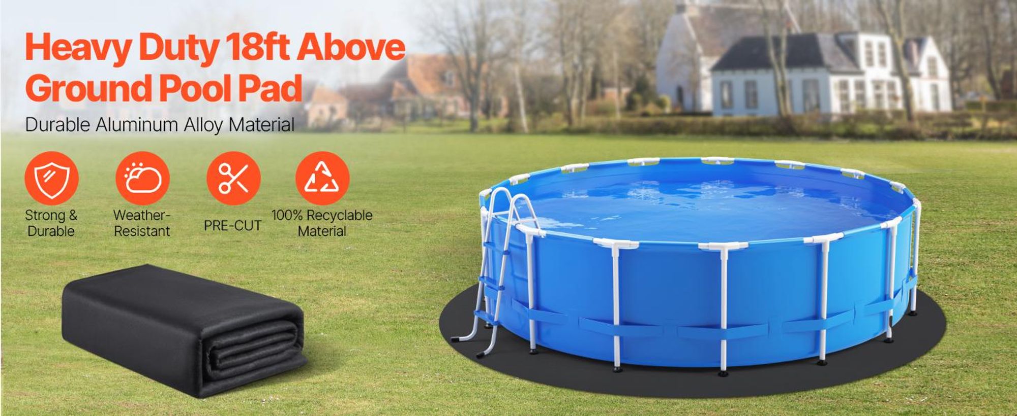 VEVOR Ovaler Poolliner-Pad, 15 x 30 ft Poolliner-Pad für Aufstellpools, extra dicker Poolmatte, verhindert Durchstiche, recyceltes Geotextil-Material Unterlage-Pad, verlängert die Lebensdauer des Liners, Rund 18 ft