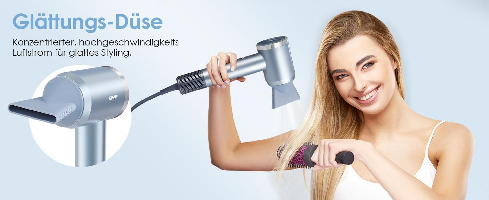YASHE Ionen-Haartrockner HD-896, 1600 W, 110.000 U/min, Hellblau