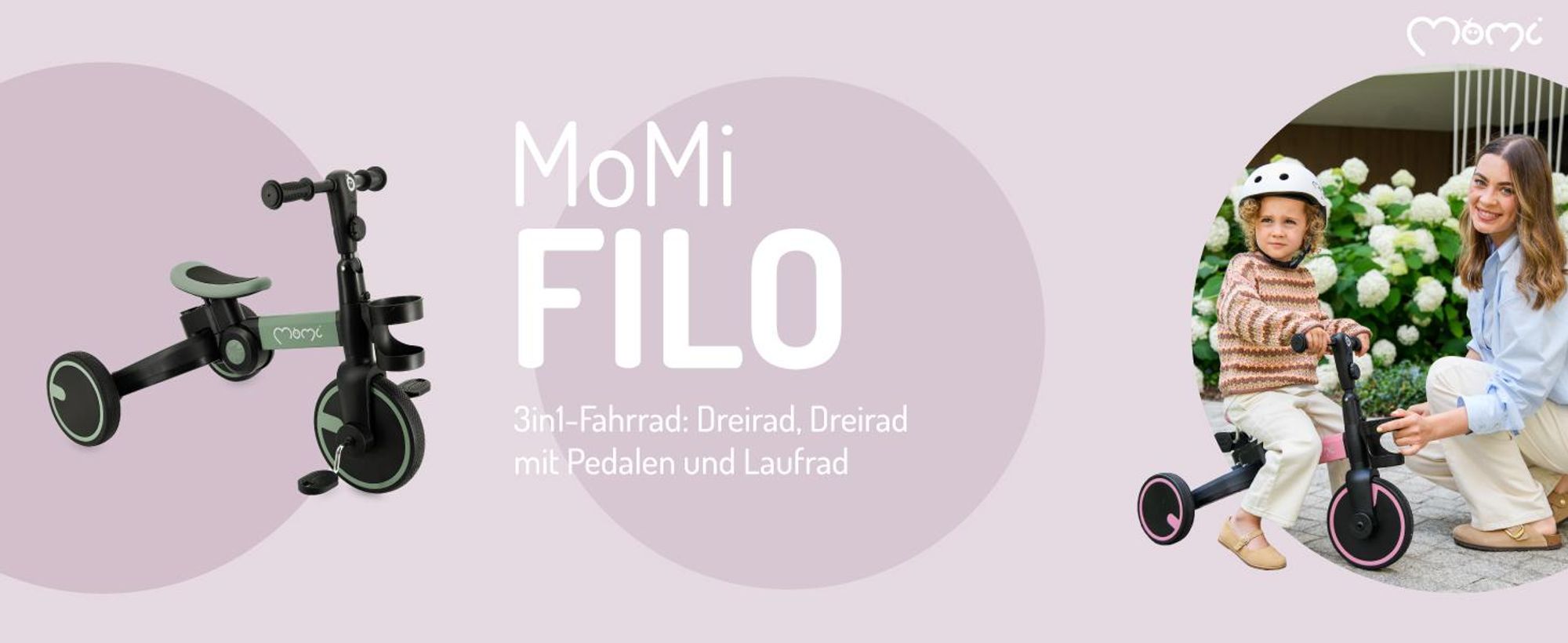 MoMi FILO 3-in-1 Kinderdreirad – klappbar per Knopfdruck, höhenverstellbarer Lenker und Sattel, für Kinder ab 1 Jahr