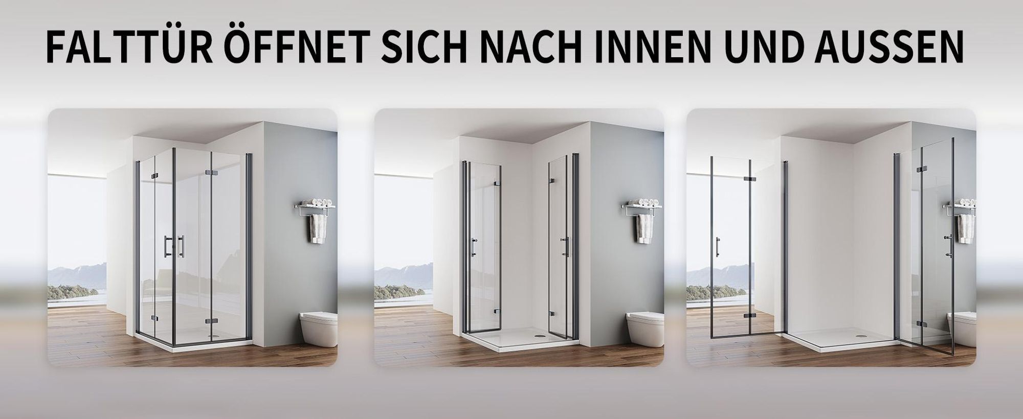 IMPTS Duschkabine Eckeinstieg 90x90cm Mattschwarz Dusche 180º Falttür Duschabtrennung Duschwand 6mm ESG Glas Eckdushe Höhe 195cm,OHNE Duschtasse
