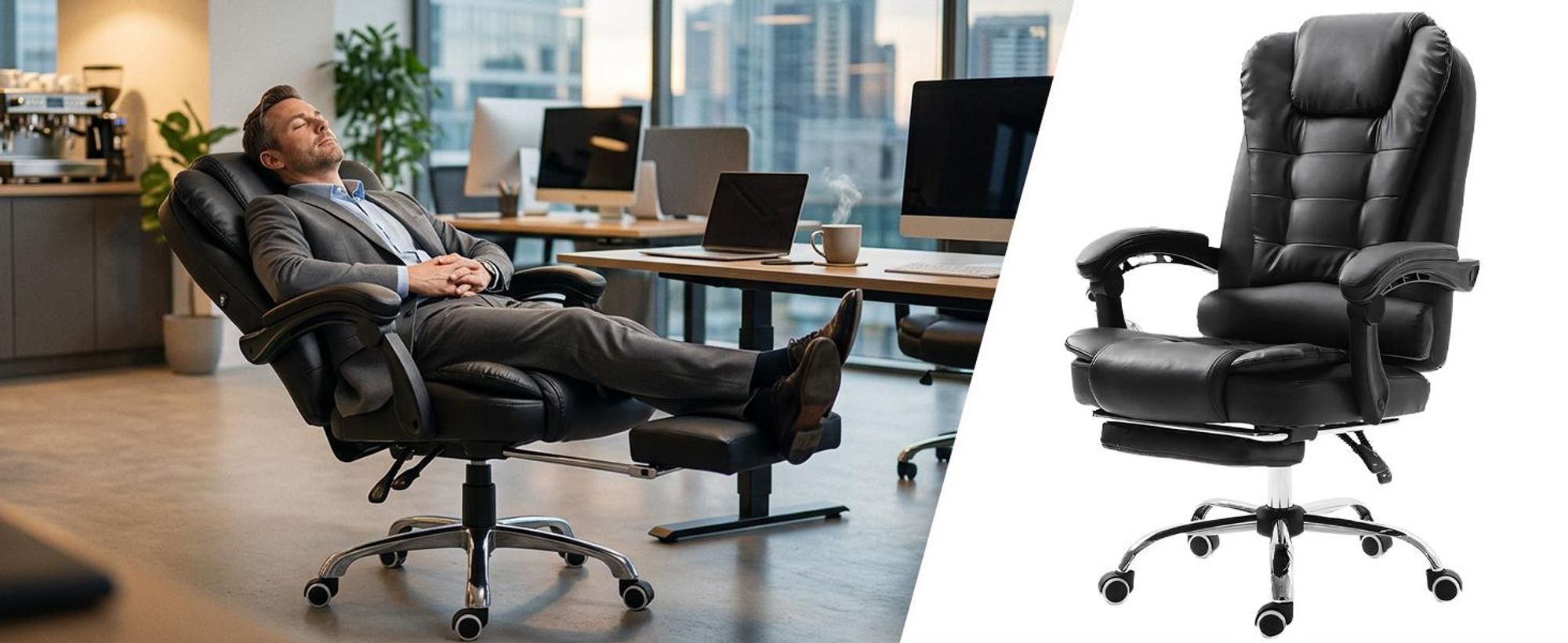 Bürostuhl – Ergonomischer Sitz Schreibtischstuhl mit Weichen Armlehnen,Fußstütze, Chefsessel Lordosenstütze Rückenlehne Sitz, Drehstuhl Schwarz, Retoo