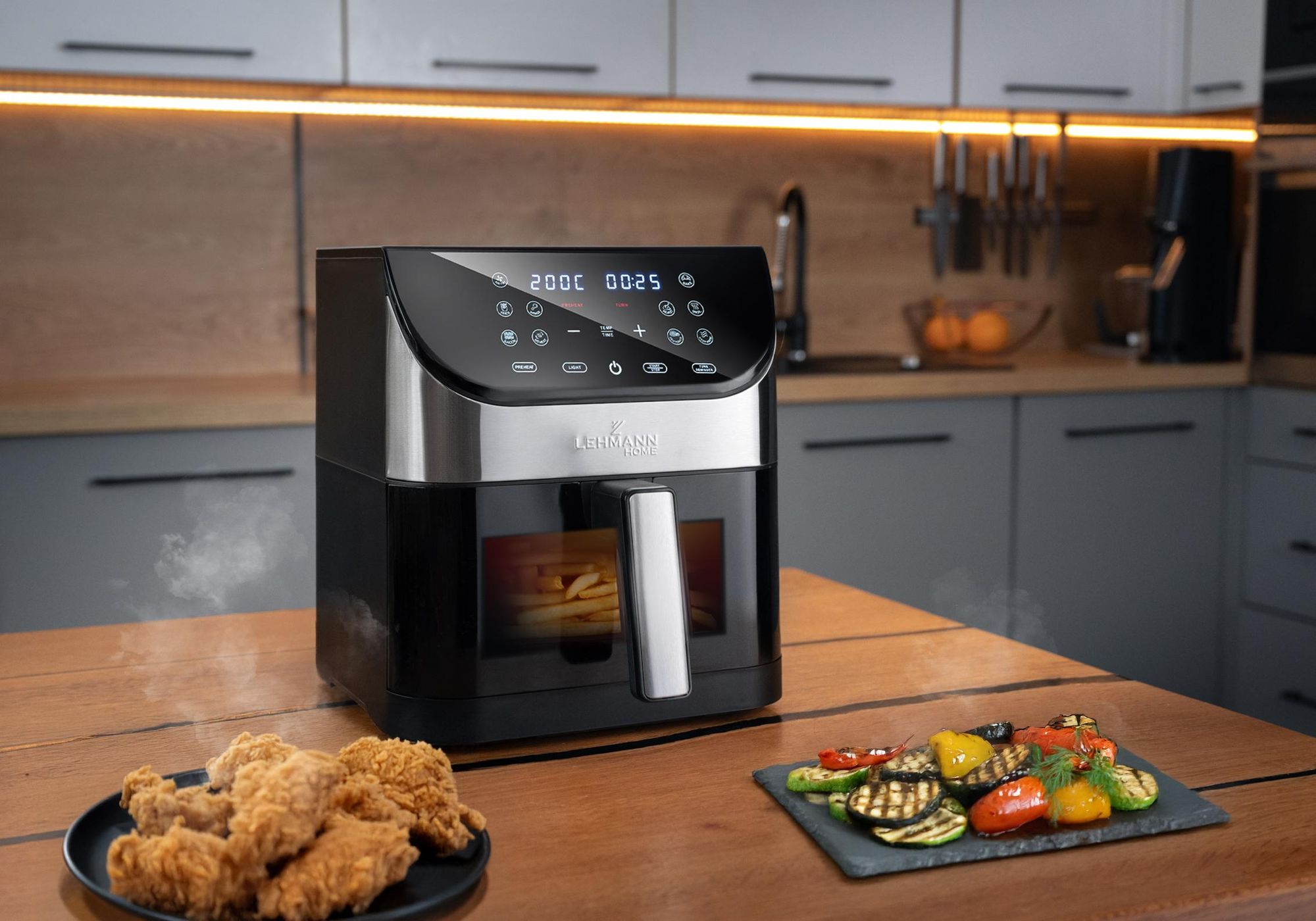 Frytkownica beztłuszczowa LEHMANN SANTE AIR FRYER duża,12 programów, 6l, 1500W, nieprzywierająca, LED z okienkiem