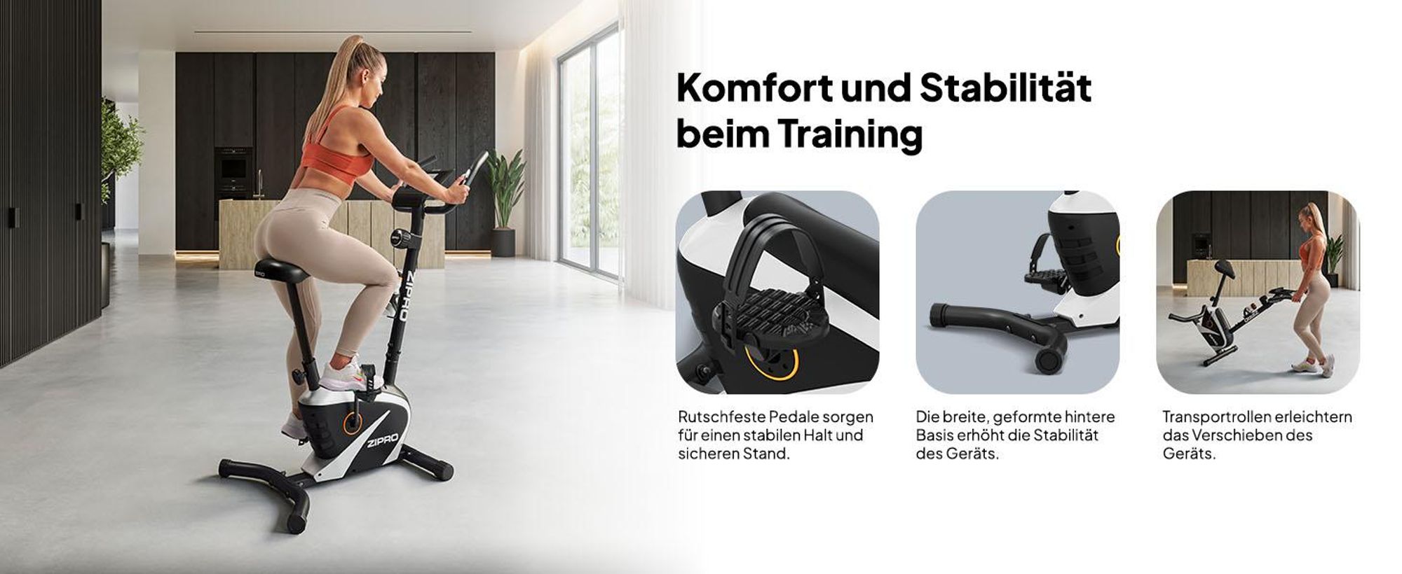 Zipro Heimtrainer Fahrrad Beat RS – Magnetisches Fitnessbike mit 6kg Schwungmasse – Leiser Hometrainer bis 120kg – Pulsmessung, Flaschenhalter