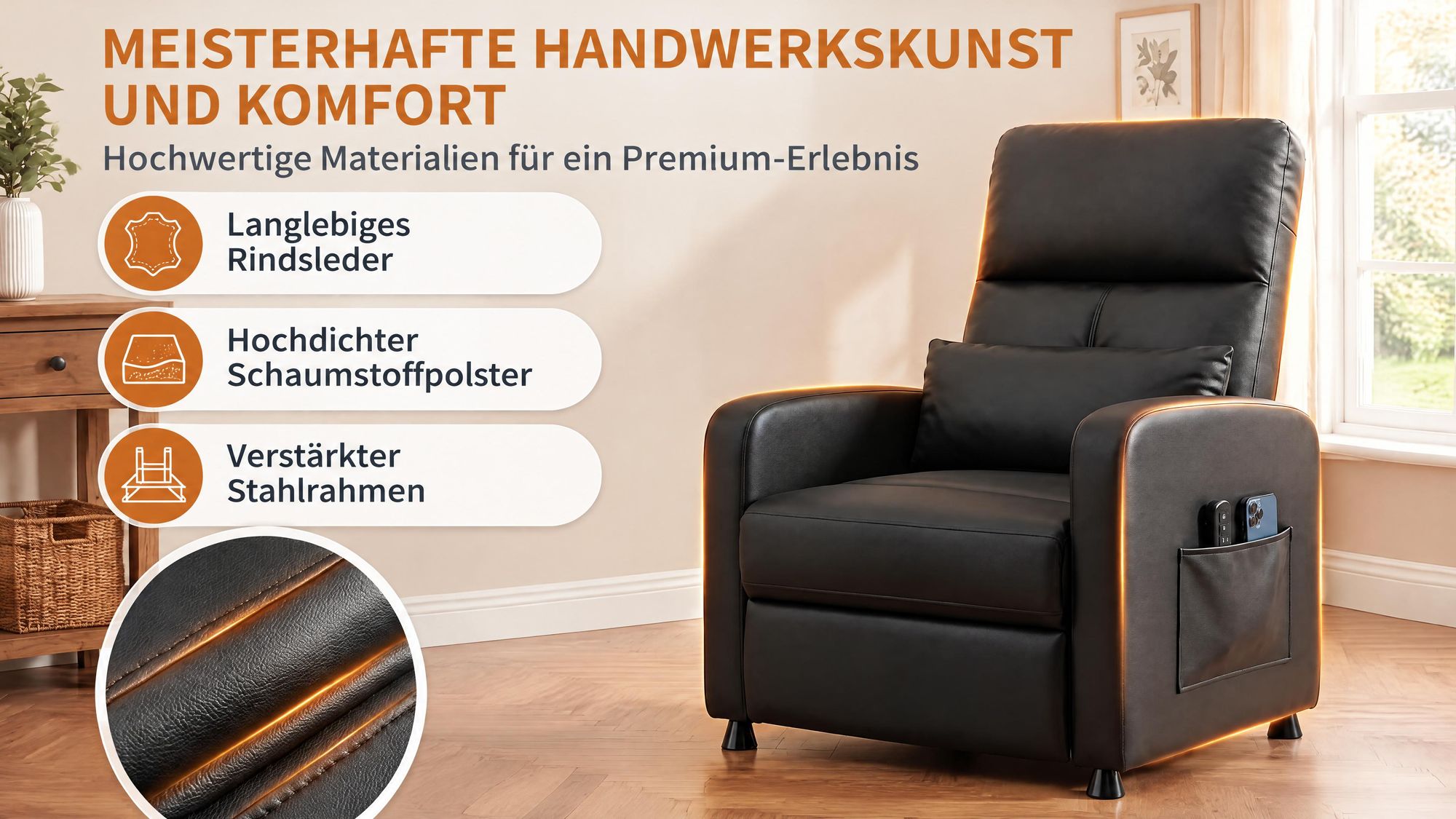 Fernsehsessel Elektrisch mit Liegefunktion, Massagesessel mit Wärmefunktion, Elektrischer Relaxsessel mit Massage, TV Sessel 90°–150° verstellbar