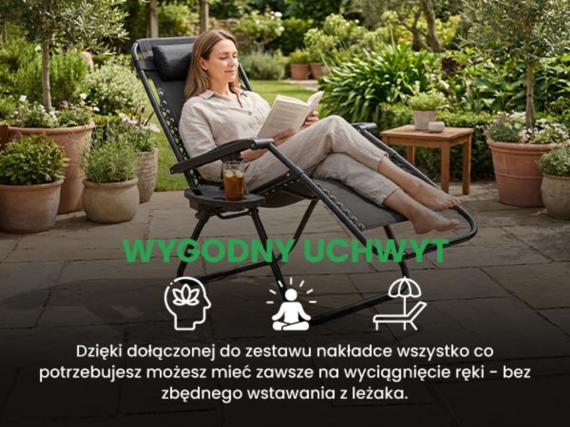 Leżak ogrodowy składany do ogrodu i na taras