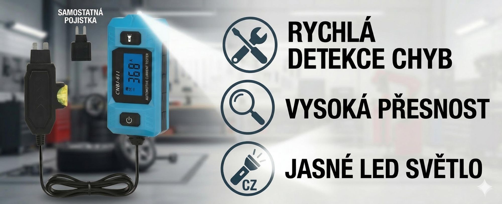 Automatický tester poruch elektrických obvodů s LCD displejem, tester napětí pro automobily s pracovní lampou – CIRPROBE