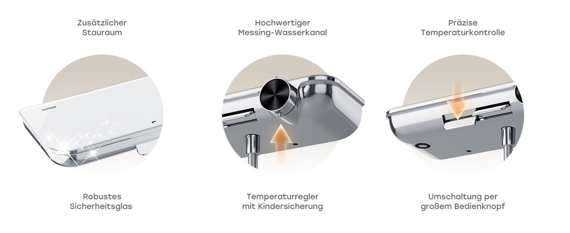 HOROW Regendusche Set mit Thermostatarmatur, Chrom Duschset Duschsystem mit 4 Massage-Modi, Klappbares Duschset, Höhenverstellbar, für Badewannen