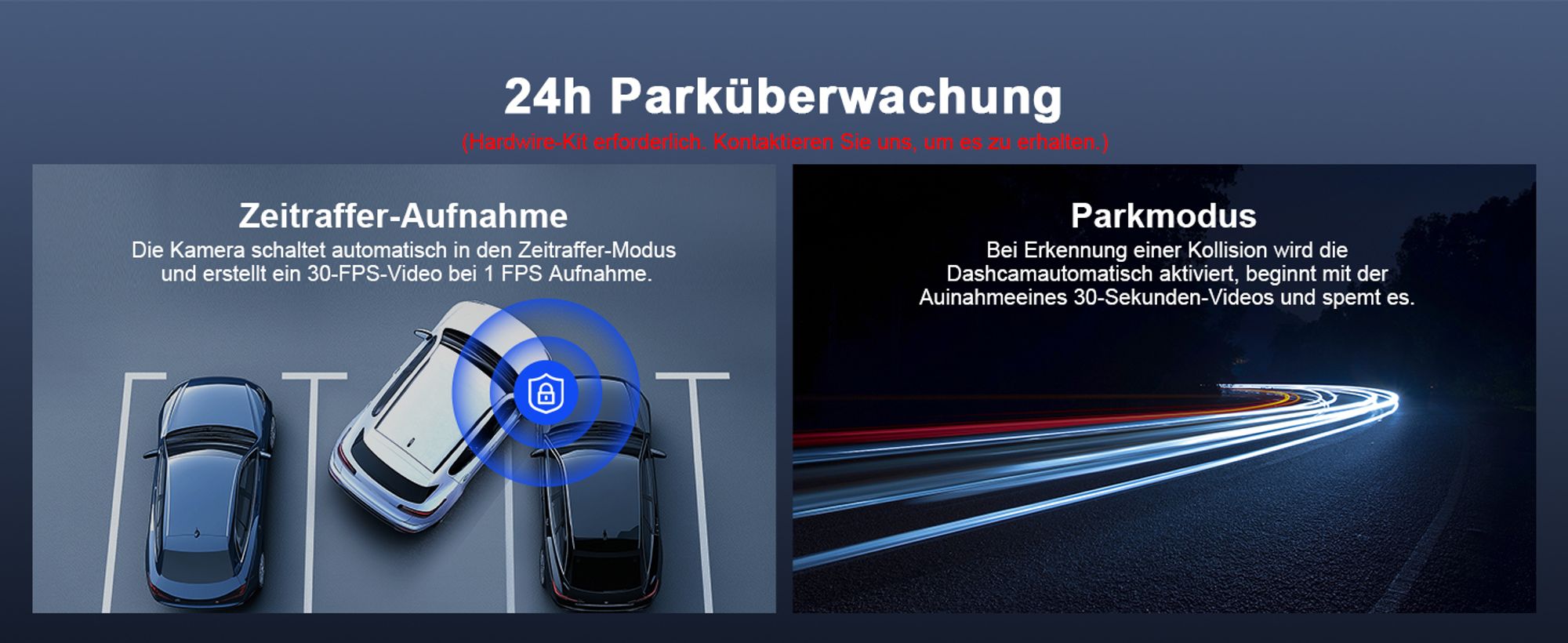 4K+1080P Dashcam Auto Vorne Hinten, Wi-Fi/APP Dual Auto Kamera mit Parküberwachung