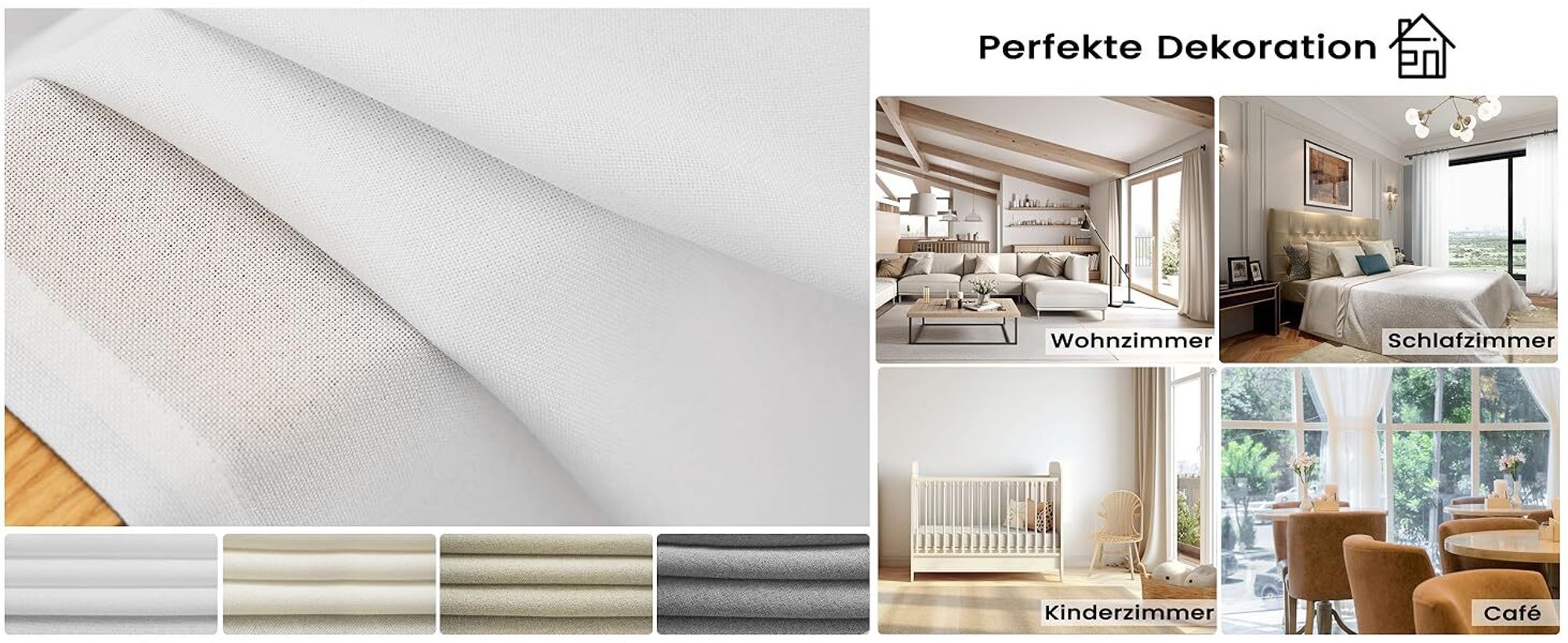 WOLTU Gardinen mit Ösen Leinenoptik Halbtransparent Voile Modern, 135x245cm Weiß