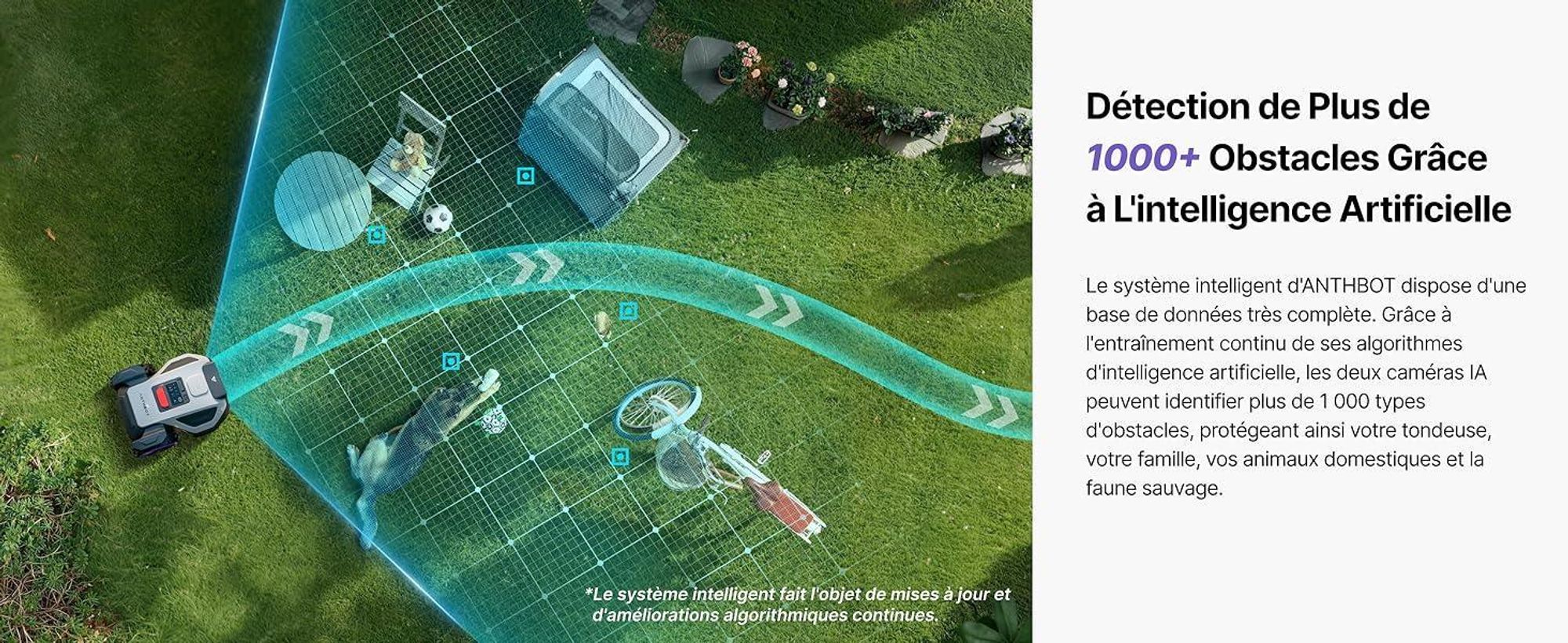 Robot tondeuse ANTHBOT M5 sans câble périphérique, avec garage premium, navigation RTK, caméra IA, jusqu'à 500 m², 3 mois de NRTK s