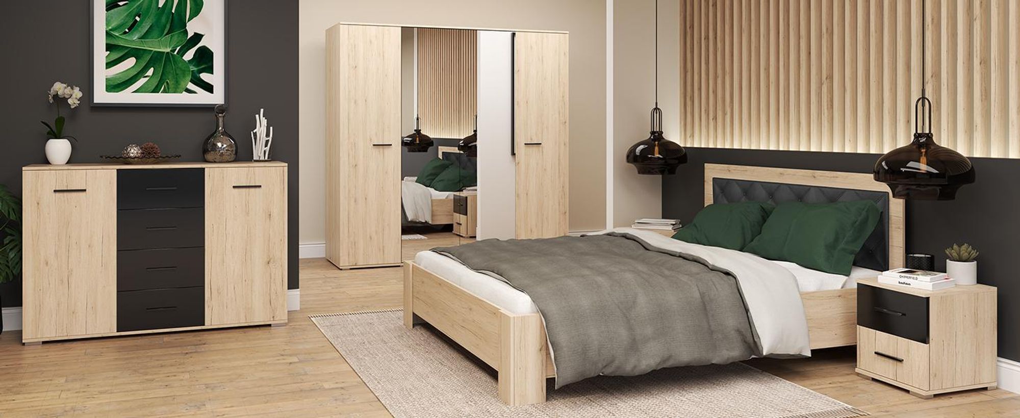 Drehtürenschrank  Kleiderschrank Bari 200cm, San Remo/San Remo mit Spiegeln