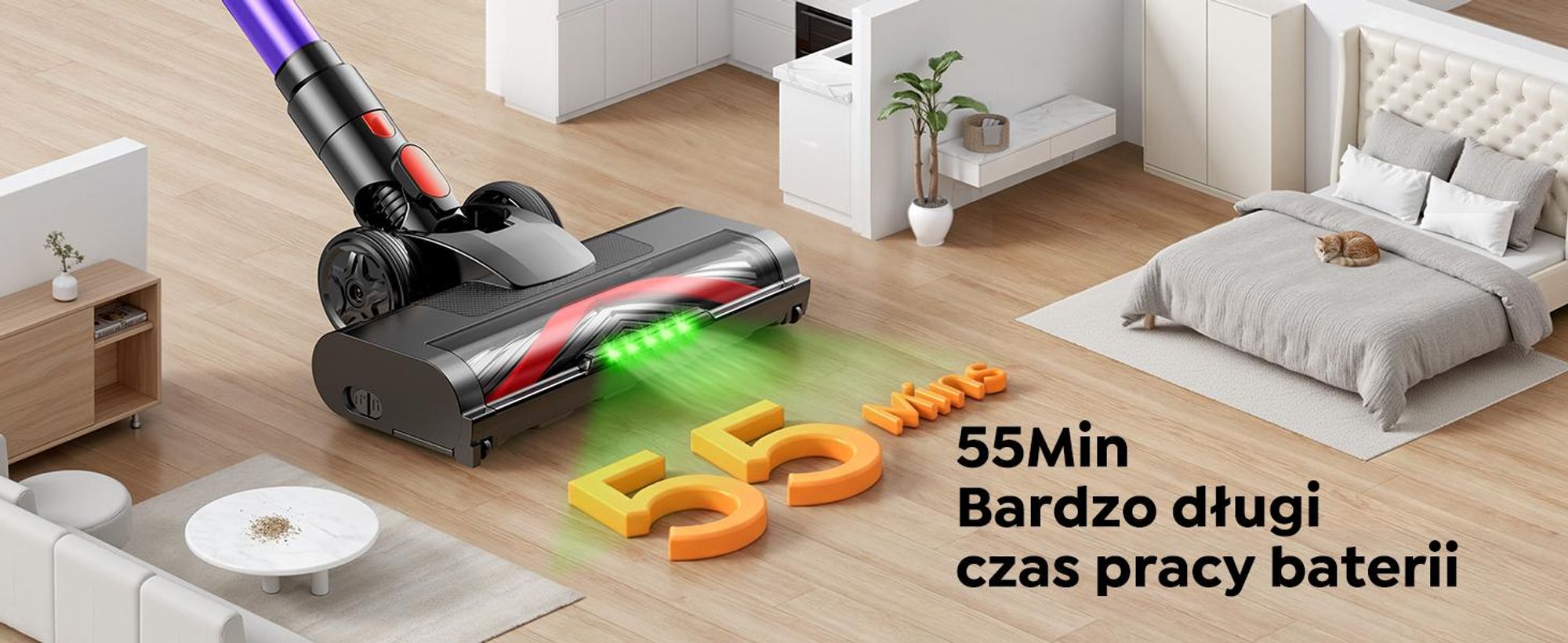 Buture VC100 Odkurzacz bezprzewodowy , odkurzacz bezprzewodowy 500W/45000pa z ekranem dotykowym, czas pracy do 55 minut