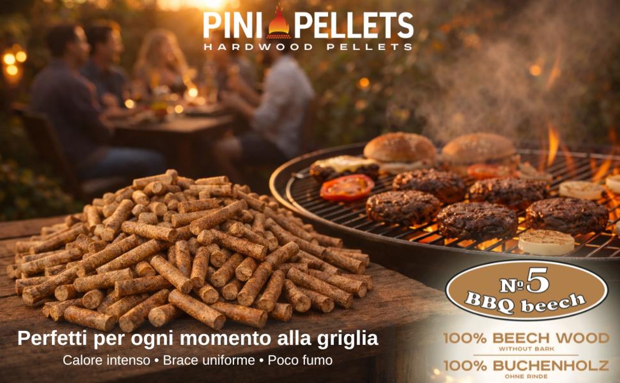 Pellets di legno duro PINI 100% faggio n. 5 BBQ Beech 10 kg - Pellets per barbecue, affumicatura e cottura a fumo