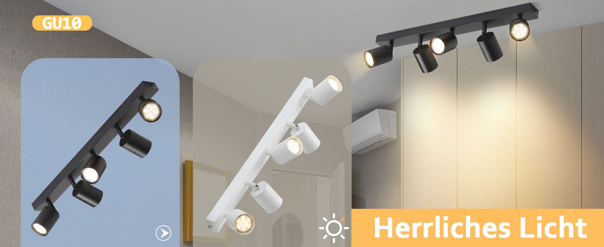 ZMH LED Deckenleuchte Schwarz 5 Flammig Deckenlampe Deckenstrahler Modern GU10 Metall Deckenspots Schwenkbar 350° für Wohnzimmer Schlafzimmer Flur