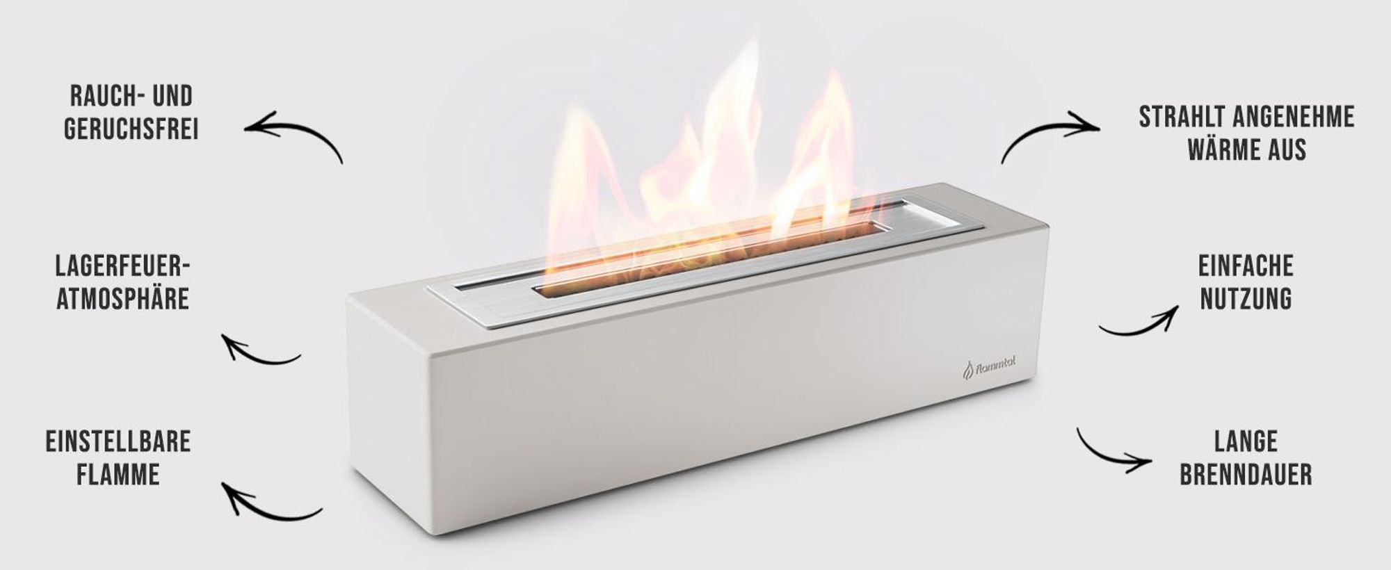 Flammtal Outdoor Bioethanol Tischfeuer XXL aus Beton, Hochwertiger Tischkamin mit verstellbarer Flamme – Tischkamin für Balkon, Terrasse & Garten