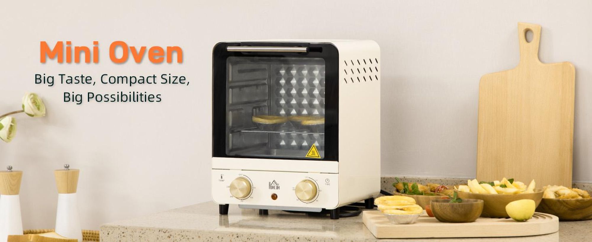 HOMCOM Mini piekarnik 15 l, piekarnik do pizzy 1000 W, elektryczny mini piekarnik, kolor kremowo-biały