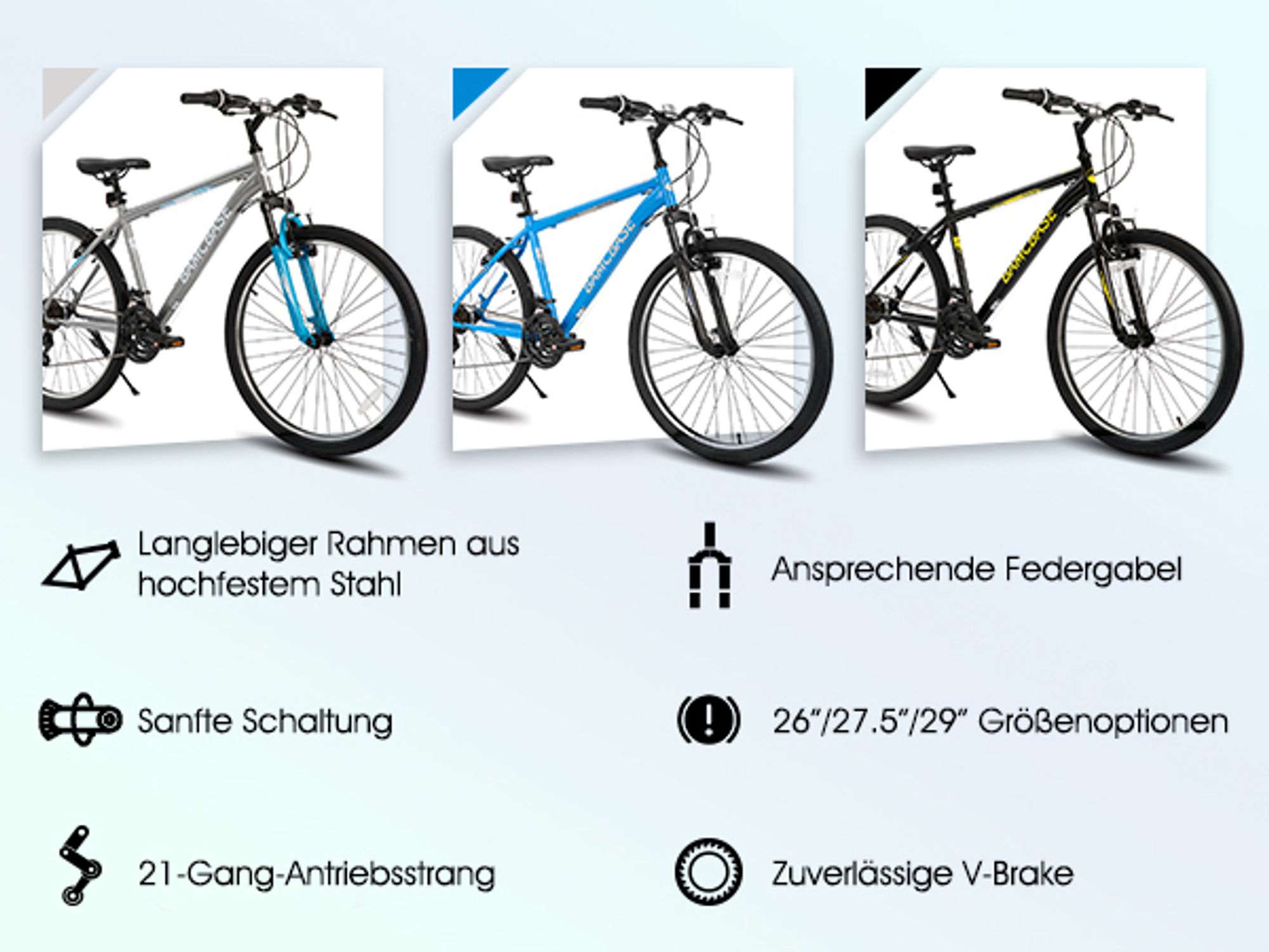 HILAND Mountainbike 29 Zoll MTB Herren Damen, mit 21 Gang, V-Bremse, Hardtail Fahrrad, Fahrräder für studentische Pendler, Grau