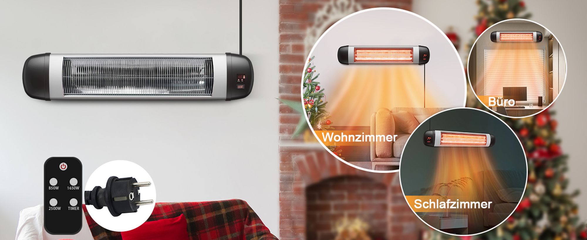 ZMH Heizstrahler Terrasse Infrarotheizung 2500W Strahler Outdoor mit Fernbedienung Elektrisch Wärmestrahler Wandmontage 3 Heizstufen Terrassenstrahler