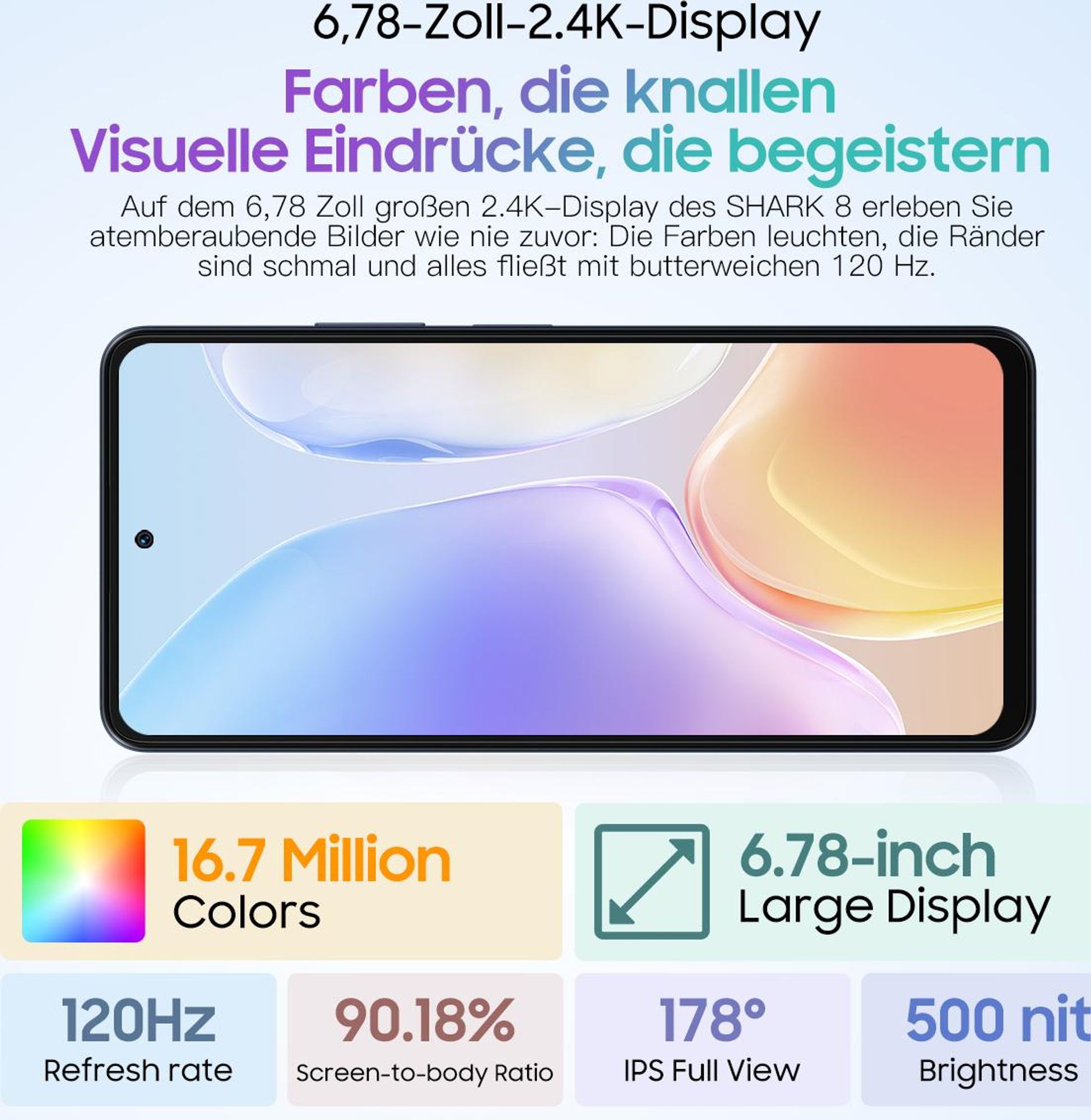 Blackview Shark 8 Smartphone Handy Ohne Vertrag 16GB+256GB 120Hz 2.4K 6.78" FHD+, Helio G99 Android 13 Handy Ohne Vertrag, 64MP+13MP Kamera, 5000mAh