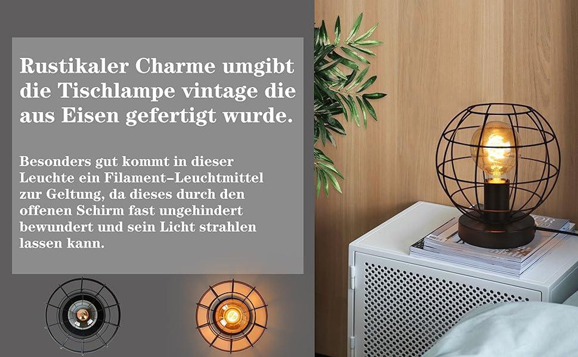 ZMH Tischlampe Vintage Tischleuchte Schwarz Retro Nachttischlampe Lampe E27 Fassung aus Metall Schlafzimmerlampe - Leuchtmittel Exklusiv