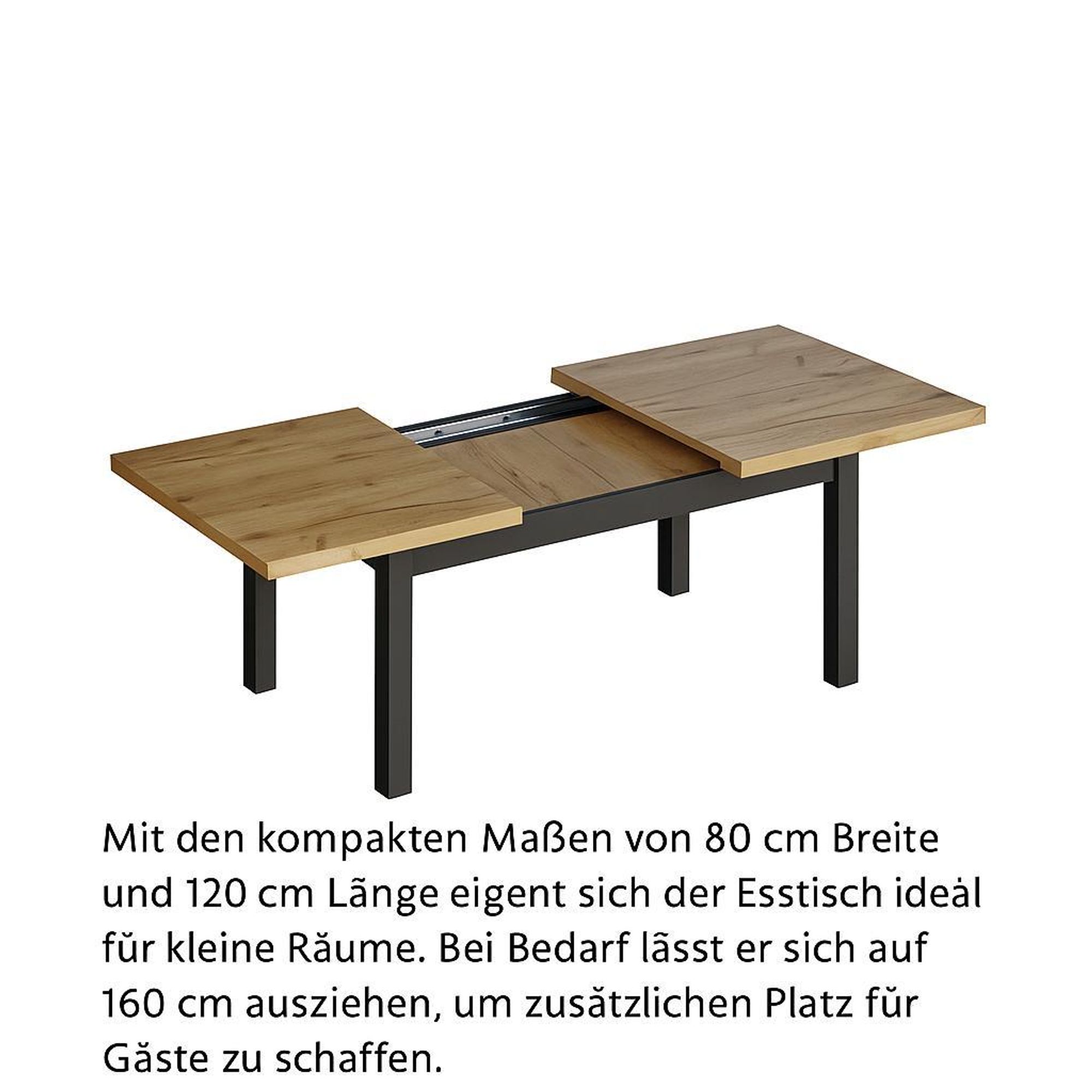 Furneo | Esstisch Ausziehbarer HERMES - 80x120/160 cm - Wotan Eiche - Stabil und stilvoll - für Küche und Esszimmer - Loft