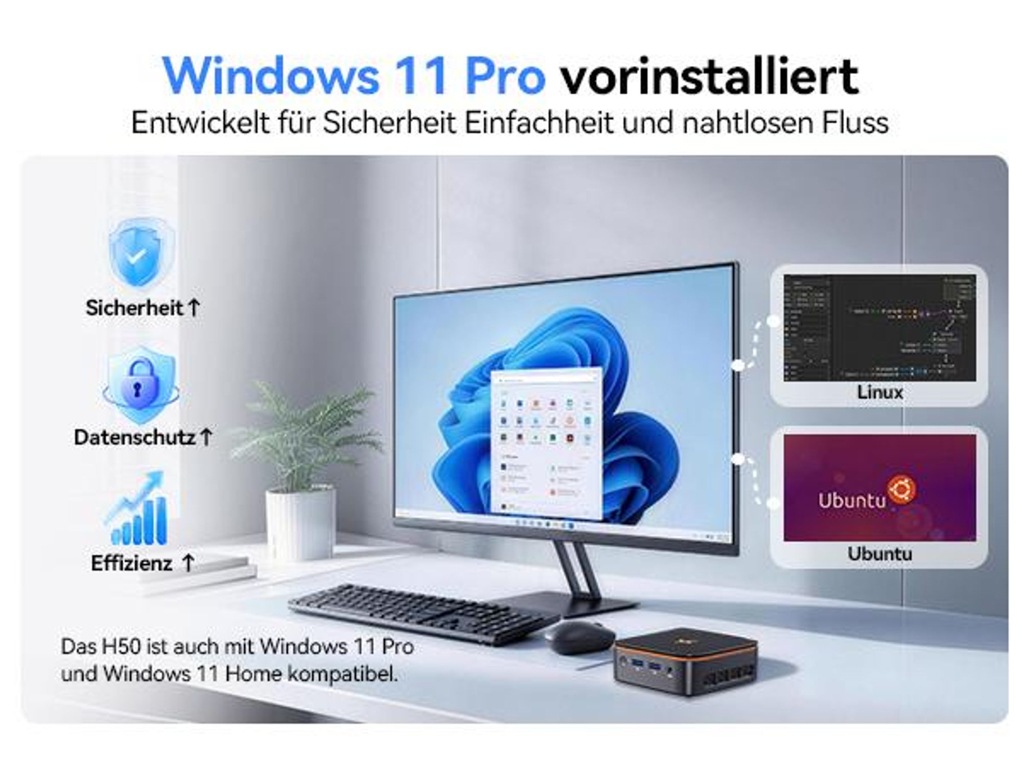 Blackview-Huidun H50 Mini-PC mit AMD Ryzen 3300U, Vega 6 Grafik, 16GB RAM, 512GB SSD, 4K-Ausgabe & ultrakompaktem 0,35L-Design