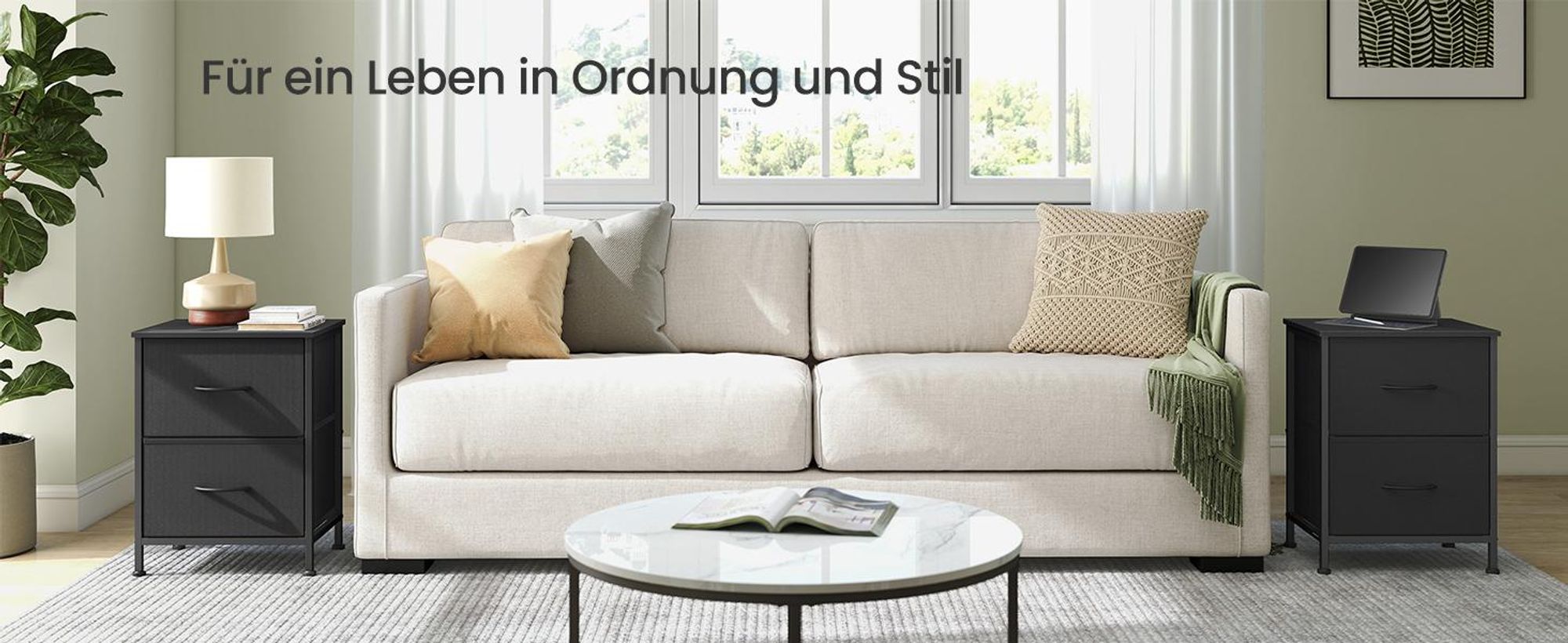 Kommode, Schrank, 2 Stoffschubladen, für Schlafzimmer, Flur, Wohnzimmer, schwarz