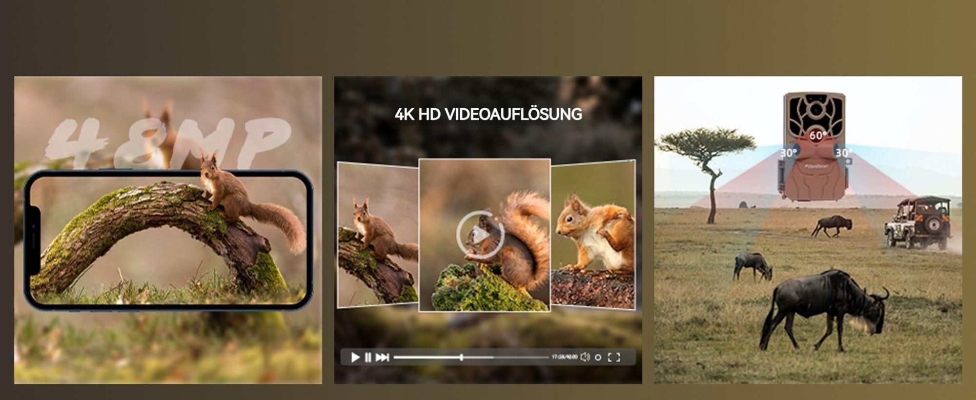 Wildkamera WLAN mit App 4K 48MP Nachtsicht Bewegungsmelder Wildtierkamera, IP66