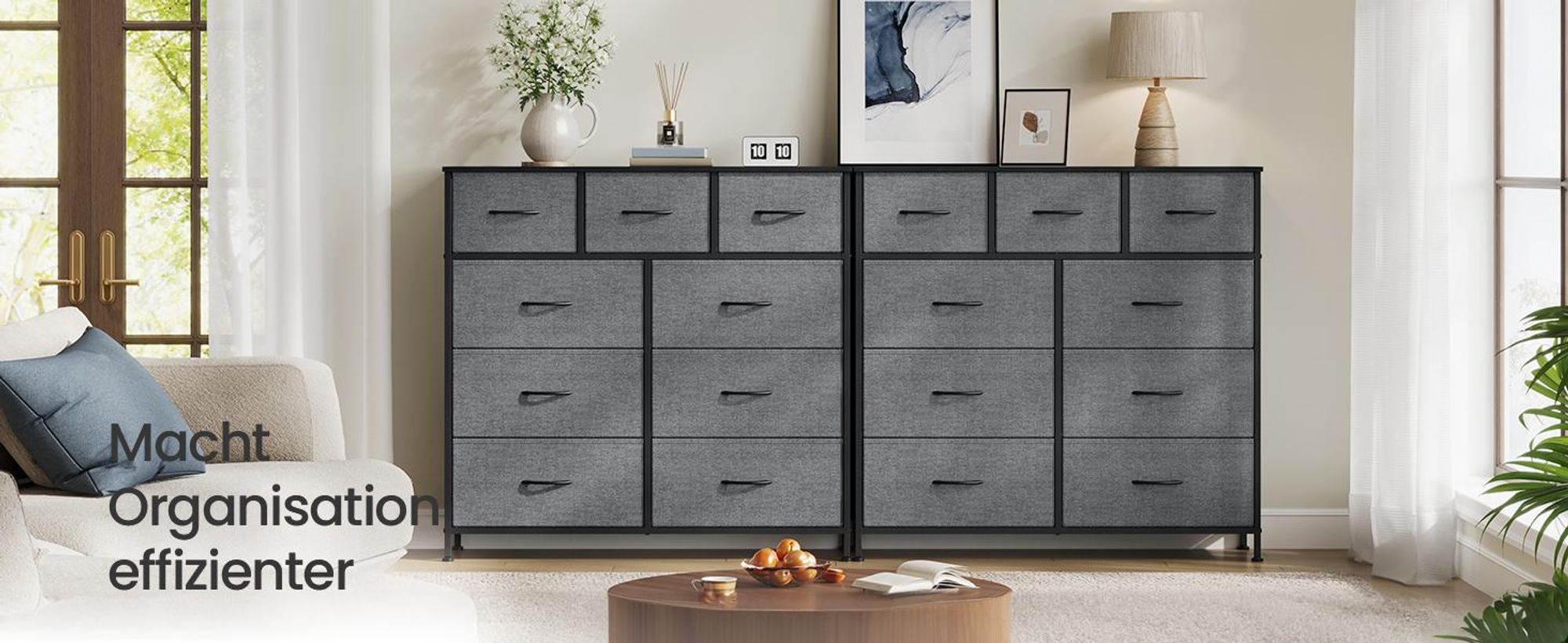 SONGMICS Kommode, Schrank, 9 Stoffschubladen, für Schlafzimmer, Flur, Wohnzimmer, grau
