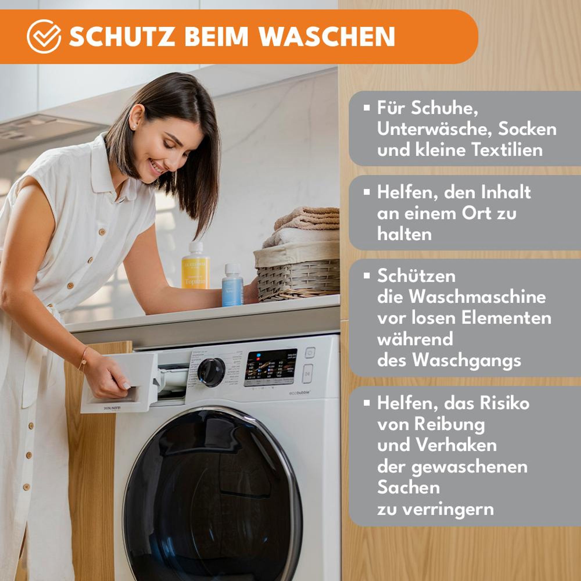 KRUMAD Wäschesack Waschmaschine Set 6 Stück, Wäschenetz mit Reißverschluss, Wäschebeutel für BHs Kleidung Socken Schuhe