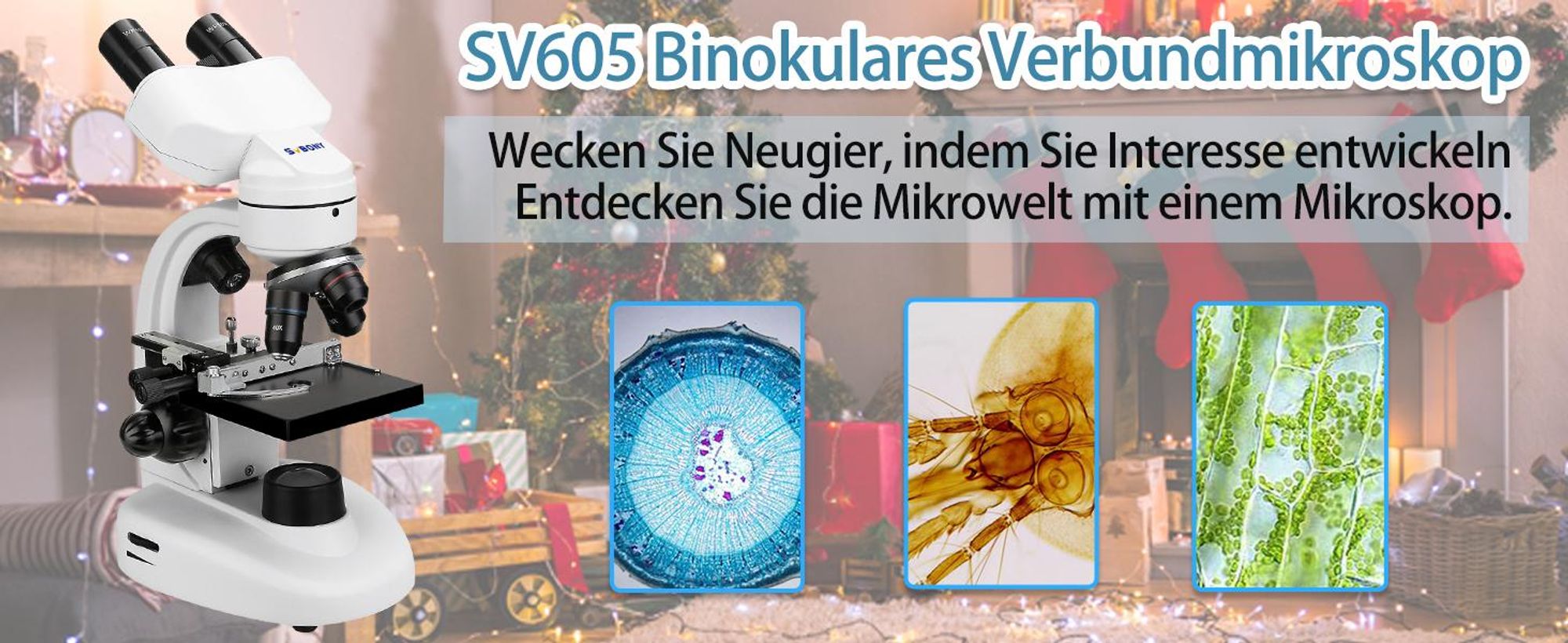 Svbony SV605 Mikroskop, 80x-1600x Binokulares Mikroskop, Dual LED Ilumination, für Studenten, -Unterricht, Schülerlabor, Experiment