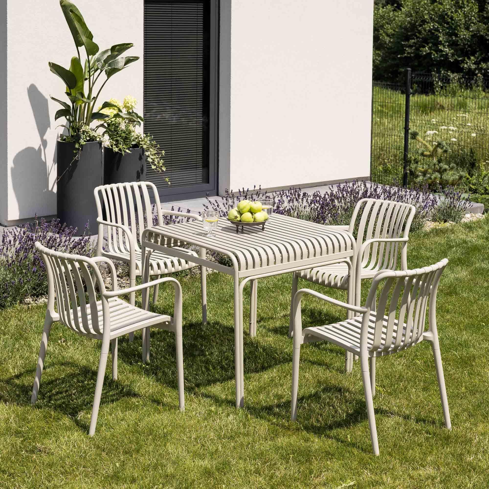 di volio Gartentisch LIWIO - Outdoor Tisch 80x80 cm, wetterfester Balkontisch aus Metall (Beige)