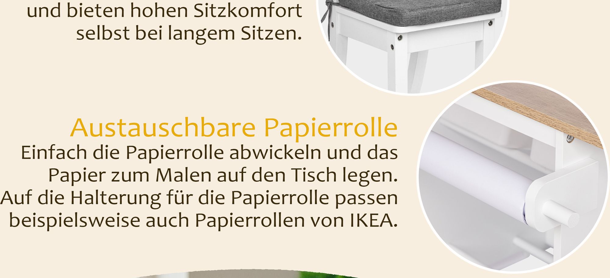 ONVAYA® Kindertisch-Set mit Stühlen | Kindersitzgruppe mit Stauraum | Kindermöbel-Set mit Tisch & 2 Stühlen | Kindertischgruppe Holz | Sitzgruppe