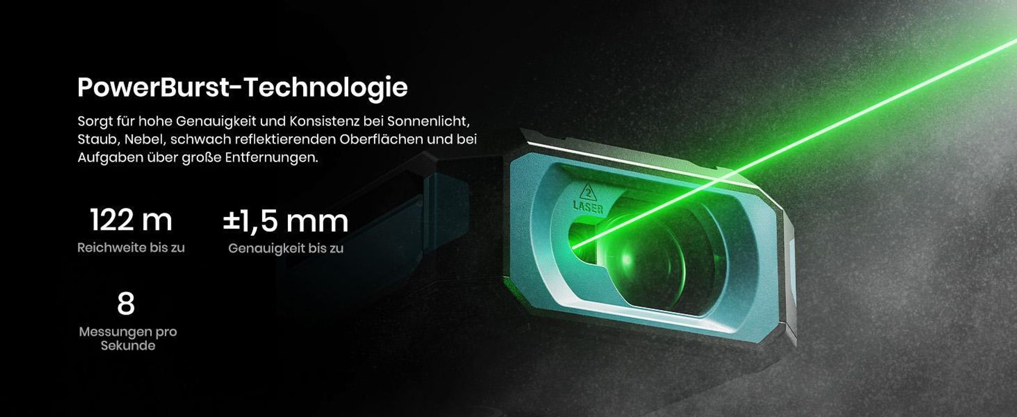 MiLESEEY S50 Télémètre laser 120m, faisceau vert, technologie P2P, connexion à l'application