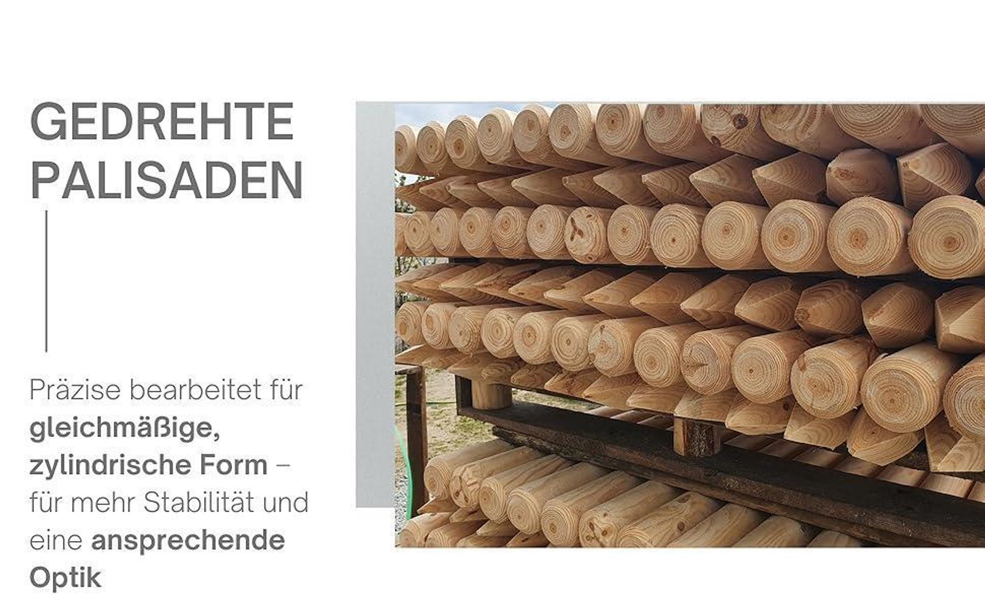 TIMBERMIK ø 6cm 4-Pack Spitze Holzpalisaden Länge: 220 cm Holzpfähle Garten Palisade Kieferholz Zaunpfosten Witterungsbeständig Nicht Imprägniert