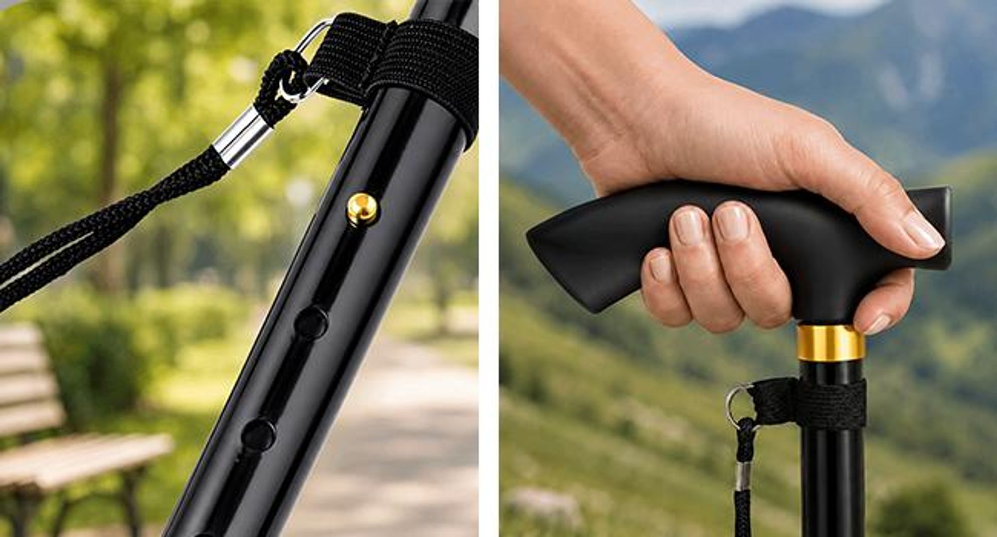 KRUMAD Gehstock klappbar höhenverstellbar 82–92 cm, Teleskop Gehstock für Senioren, faltbare Gehhilfe mit rutschfestem Stand, Schwarz