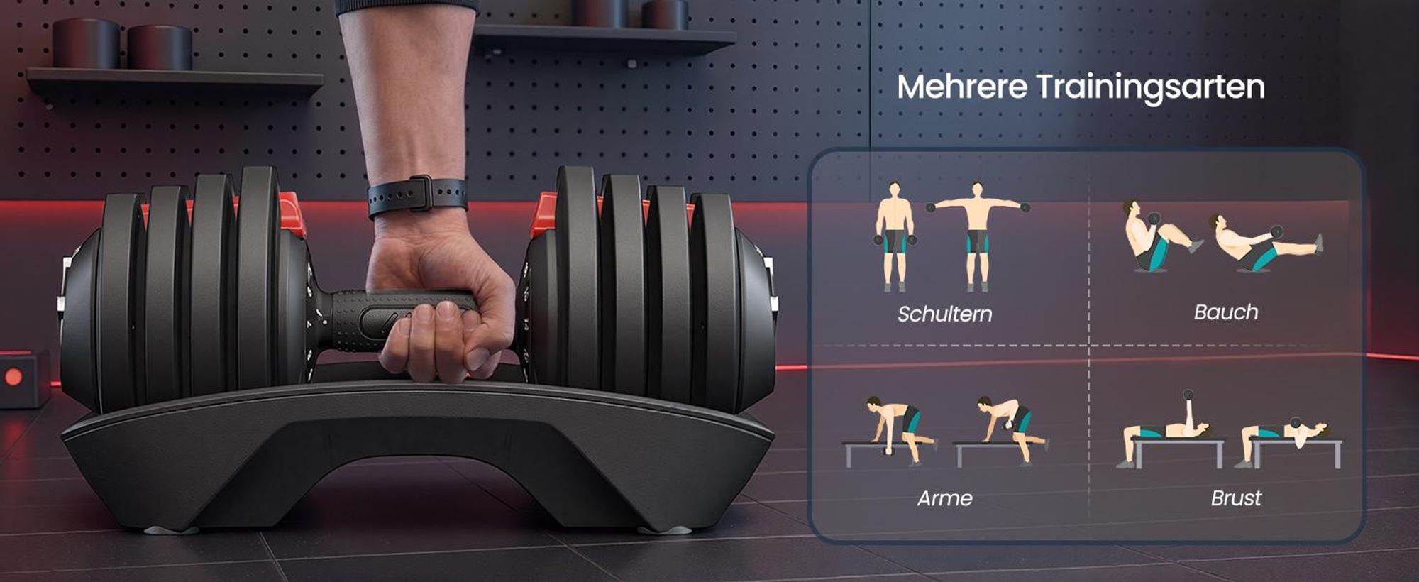 SONGMICS Kurzhanteln 2er set, verstellbar, 12-in-1, 1,5 kg bis 18 kg, mit Ständer, schwarz-rot
