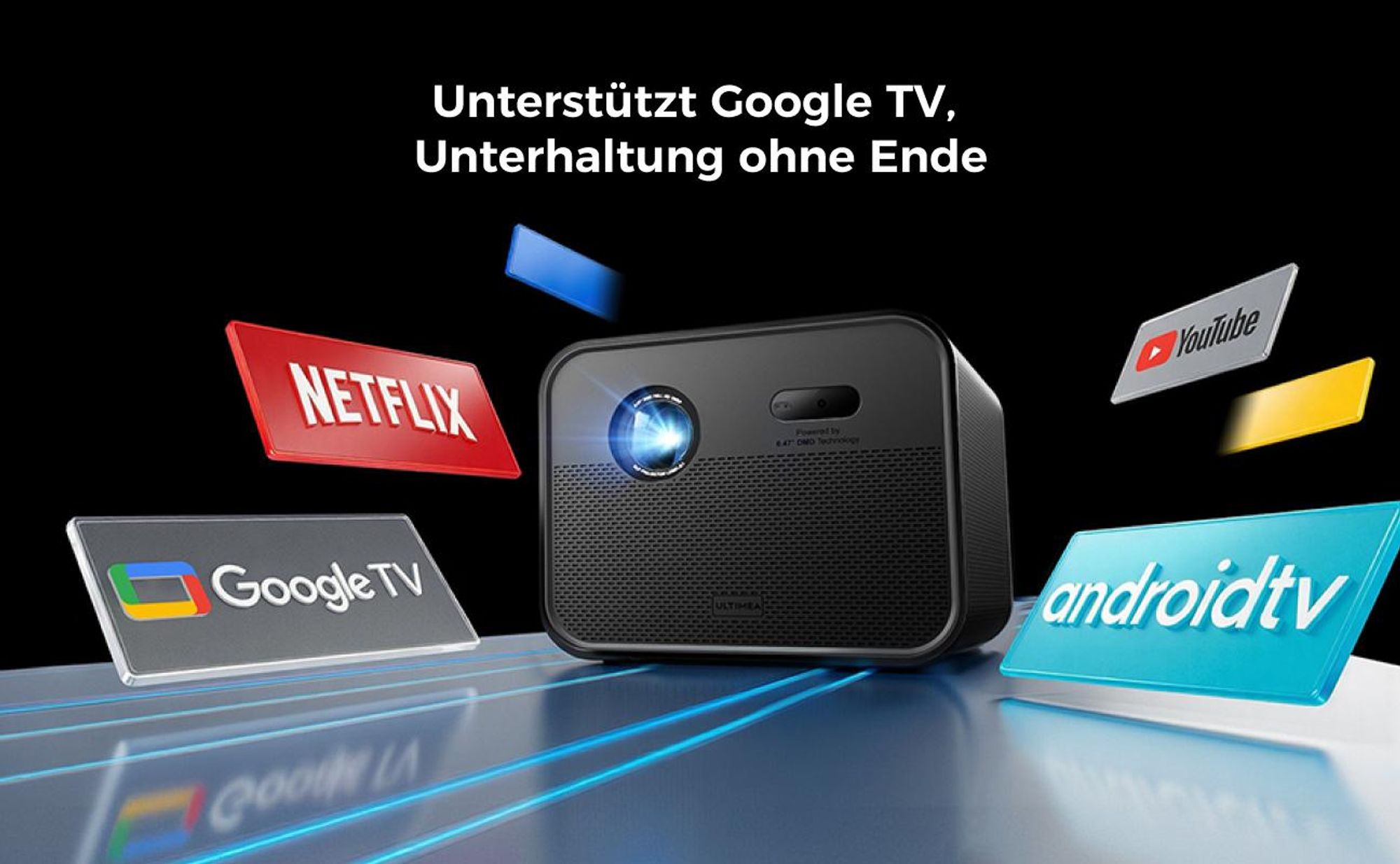 Ultimea Beamer 4k, Poseidon E100 DLP Projektor, 1800 ANSI-Lumen mit Google TV
