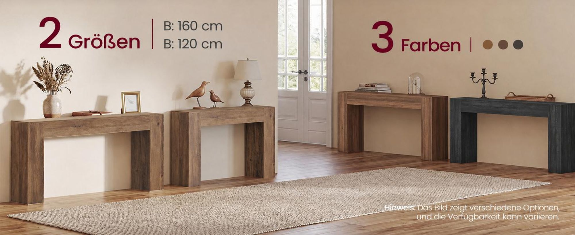 VASAGLE Konsolentisch in U-Form, Minimalistischer Flurtisch für Wohnzimmer, 160 x 30 x 80 cm, Warmbraun