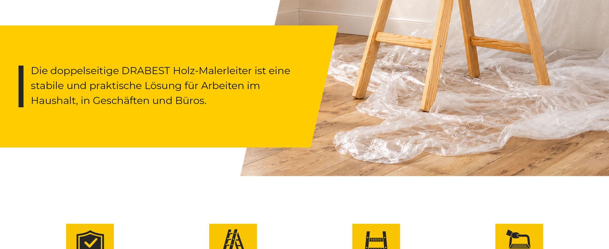 DRABEST | Leiter - PRO Serie - Malerleiter Holz - Holzleiter - 2 x 4 Stufen - Zweiseitige Klappleiter - Haushaltsleiter -  bis 150 kg belastbar