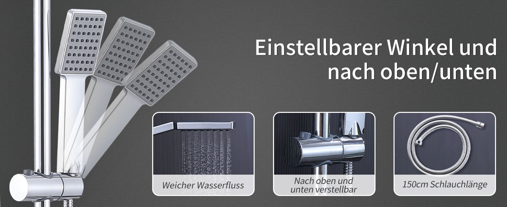 Homelody Thermostat Duschsystem messing mit Kopfbrause Handbrause Hochdruck-Niederschlag Duschkopf