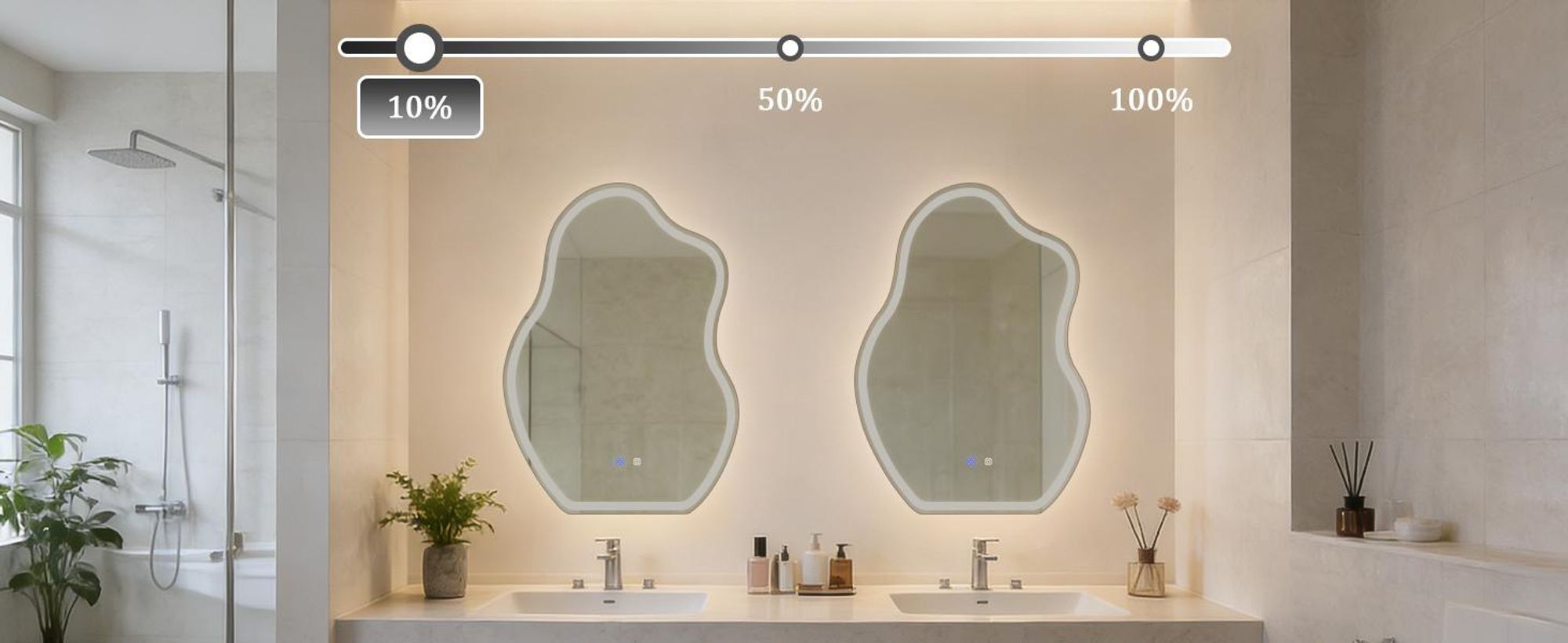 Miroir de salle de bain ZMH avec éclairage asymétrique à LED, 50 x 70 cm, miroir mural, interrupteur tactile, fonction anti-buée, lumière 3000 K et 6500 K, intensité réglable
