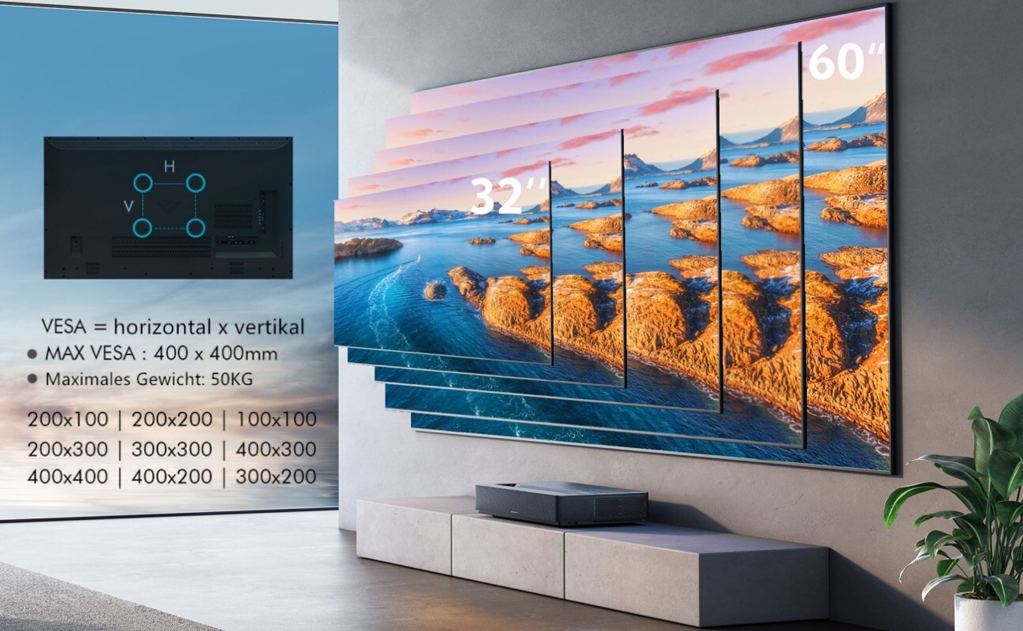 FCH TV-Wandhalterung, belastbar 35 kg / VESA 400 * 400 / Winkeleinstellung nach oben und unten -10 °  10 ° / Unterstützung für 32-60-Zoll-Fernseher, schwarz