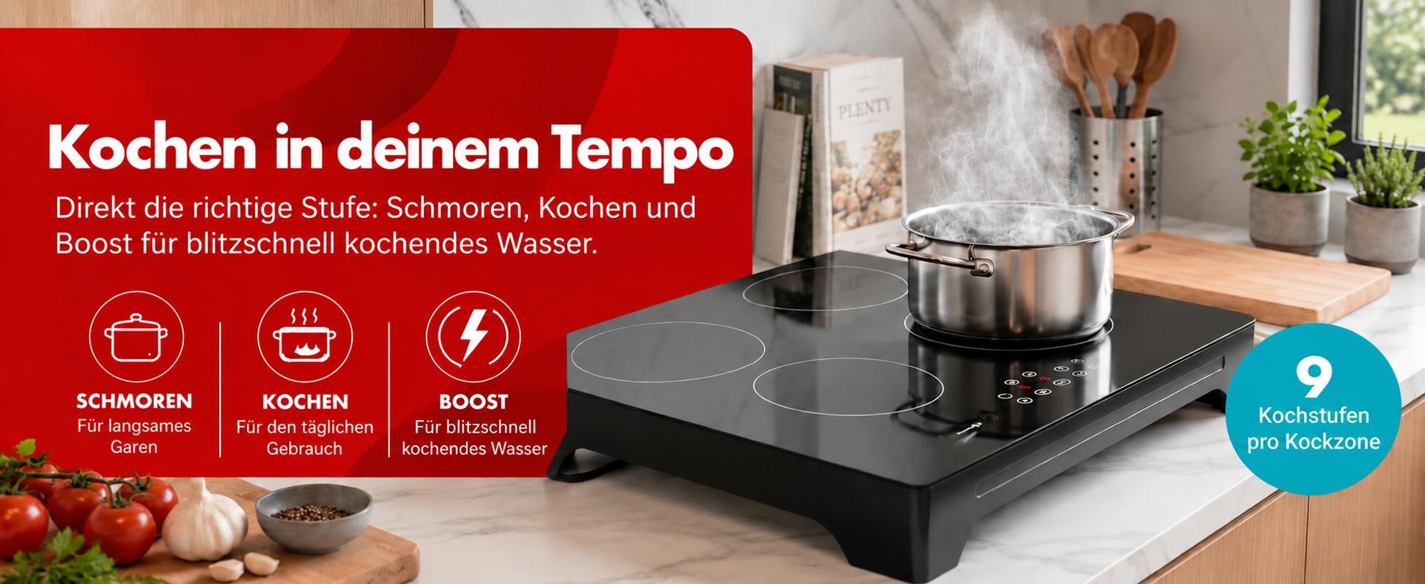 Tomado TIH6010B Freistehendes Induktionskochfeld - 4 Zonen - Plug & Play