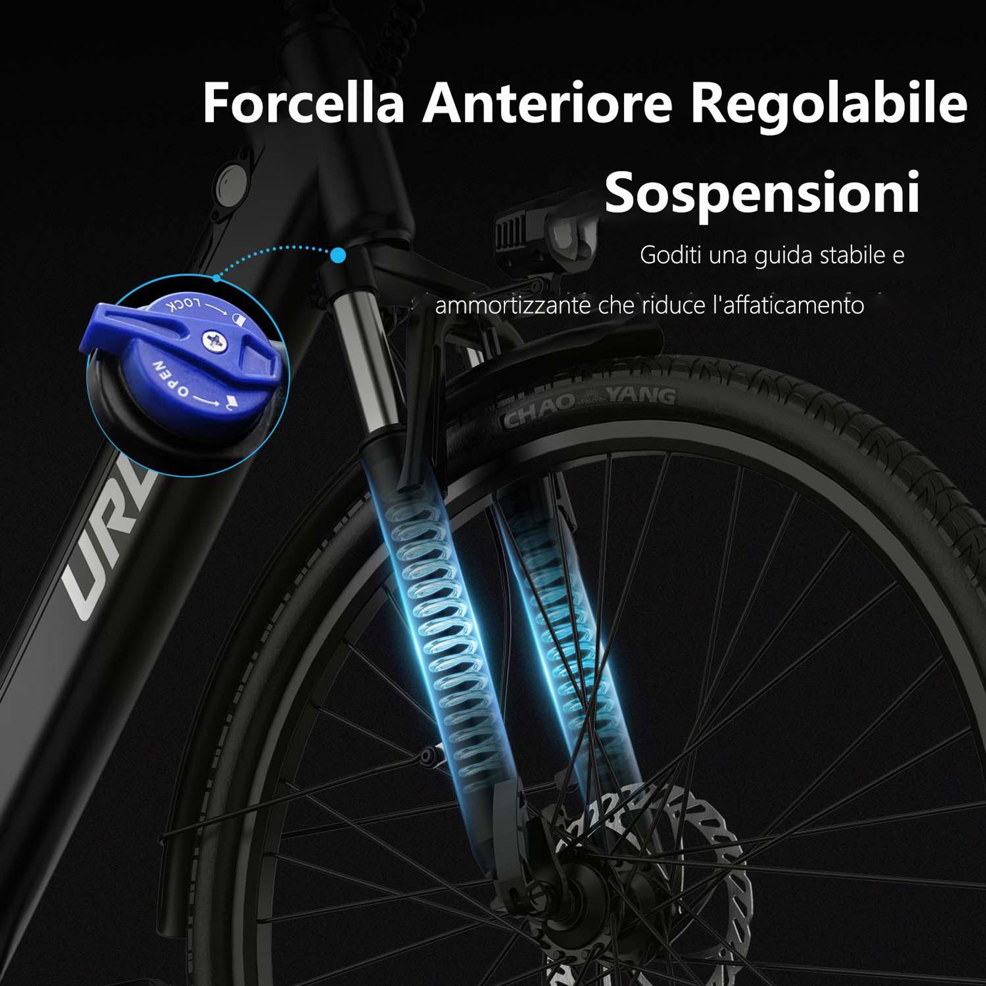 Bicicletta Elettrica URLIFE E26 - Motore 250W Batteria 36V 13Ah Pneumatici da 26 Pollici Freni a Disco - Bianco