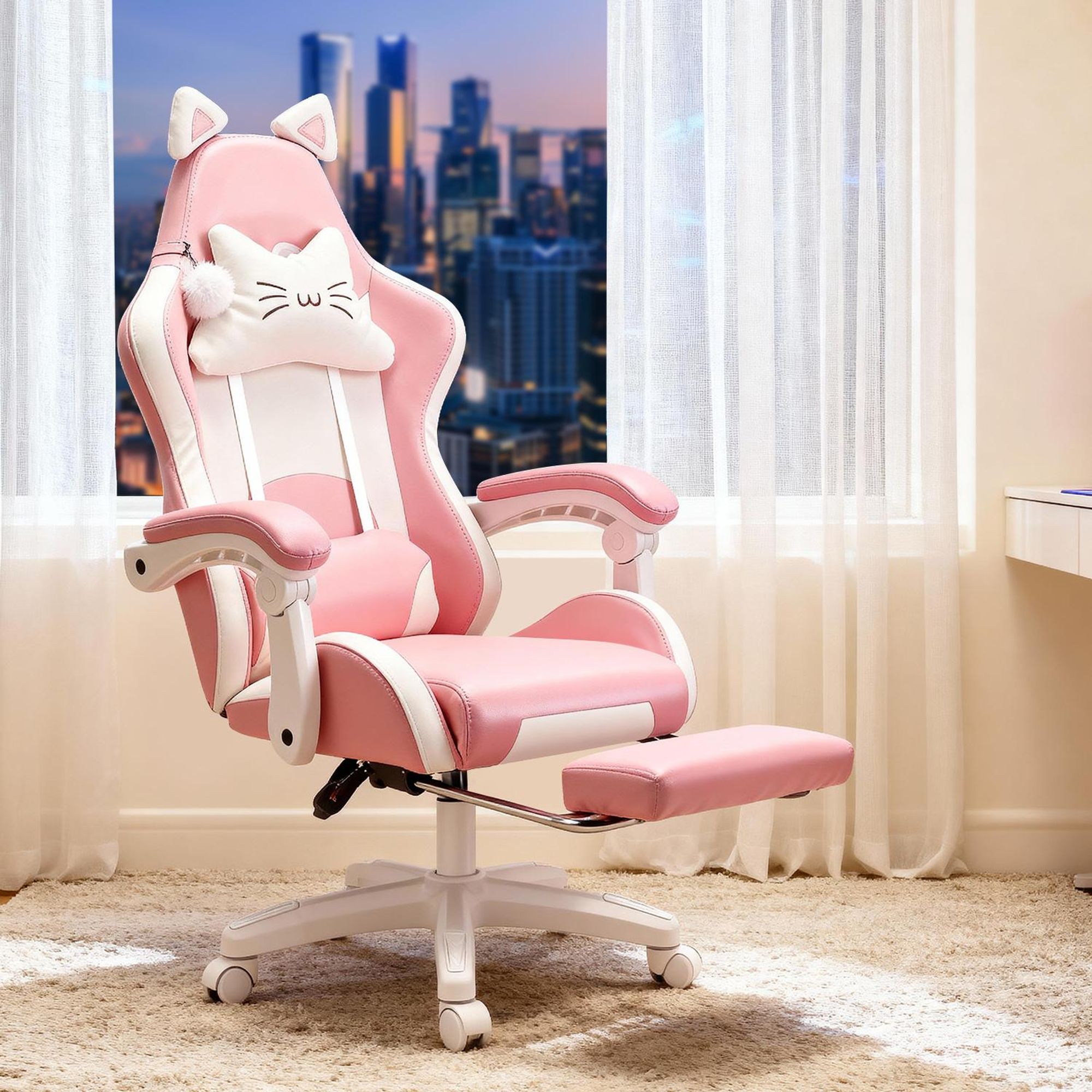 Gaming Stuhl mit Lendenwirbelstütze und Fußstütze 150kg, Bürostuhl Ergonomisch Schreibtischstuhl Racing Stuhl Computerstuhl Höhenverstellbar