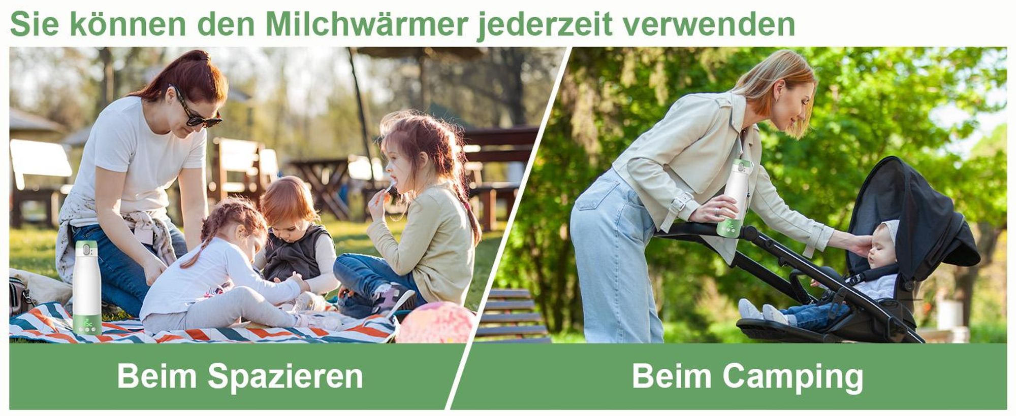 Tragbarer Flaschenwärmer Baby unterwegs für Muttermilch und Wasser, 350ml mit Reinigungsbürste für Reisen, Schnelles Aufheizen, Edelstahl 316, 9000mAh