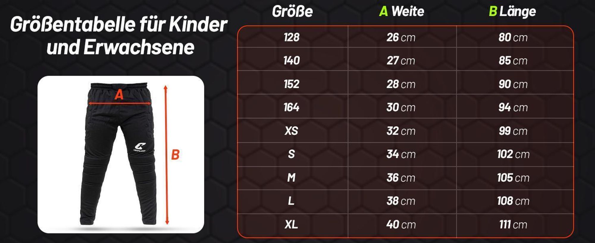 CATCH & KEEP Torwarthose für Kinder und Erwachsene - Lange Fußballhose, 152