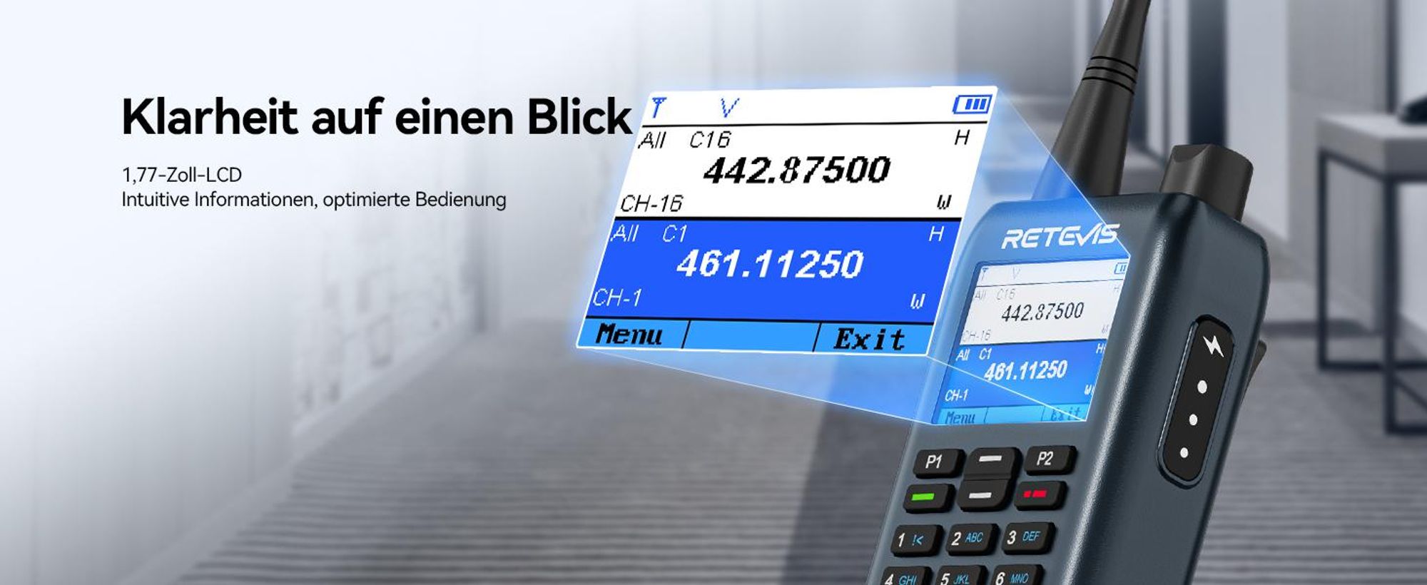 Retevis MateTalk C63 Funkgerät mit Headset, Jobticket-System-Vibrationsalarm/SMS-Funktion, 1,77-Zoll-LCD, 2200 mAh, 3 Anrufmodi, für Einkaufszentren