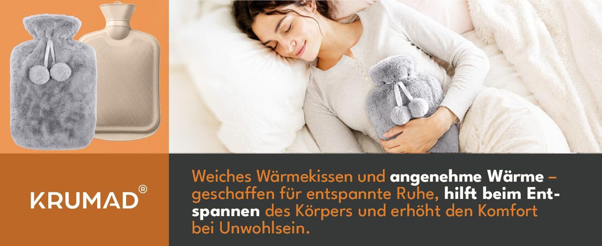 KRUMAD Wärmflasche mit Bezug 2L, Bettflasche aus Gummi mit weichem Fleecebezug, Wärmeflasche für Bett Sofa und Alltag, abnehmbarer Bezug